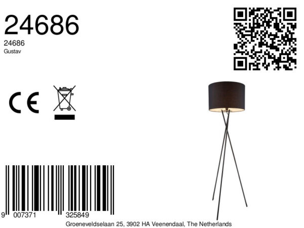 Globo Gustav vloerlamp – ø 62 cm – E27 (grote fitting) – Zwart - Image 3