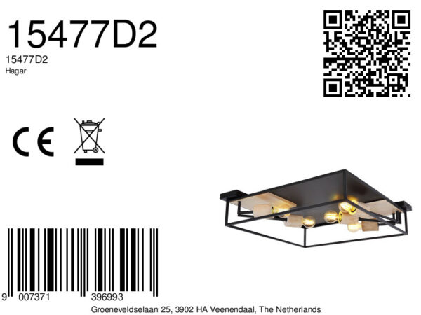 Globo Hagar plafonniere – E27 (grote fitting) – Zwart - Image 6