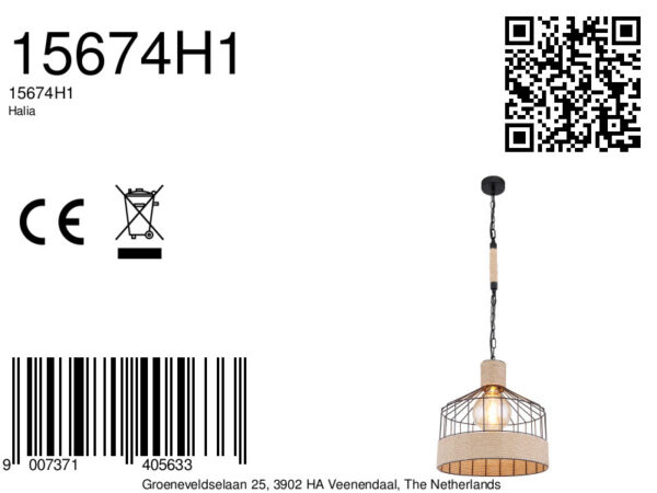 Globo Halia hanglamp – ø 35 cm – E27 (grote fitting) – Zwart - Image 5