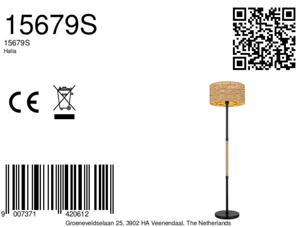 Globo Halia vloerlamp – ø 40 cm – E27 (grote fitting) – Zwart - Image 5
