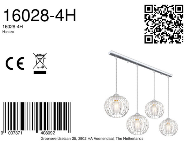 Globo Hanako hanglamp – E27 (grote fitting) – Chroom - Image 5