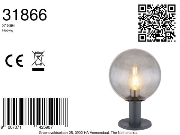 Globo Hedwig vloerlamp – ø 25 cm – LED + E27 – Antraciet - Image 5