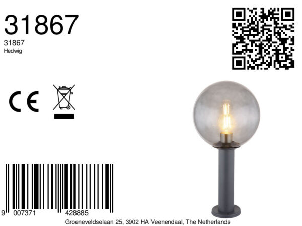 Globo Hedwig vloerlamp – ø 25 cm – LED + E27 – Antraciet - Image 5