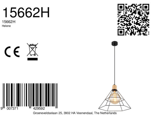 Globo Helene hanglamp – ø 35 cm – E27 (grote fitting) – Zwart - Image 5