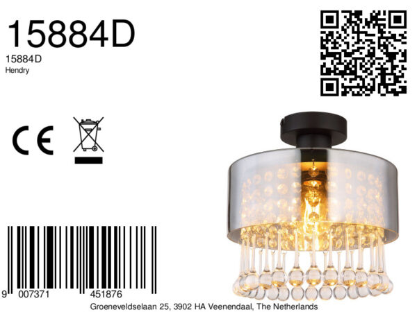 Globo Hendry plafonniere – ø 25 cm – E27 (grote fitting) – Zwart - Image 5