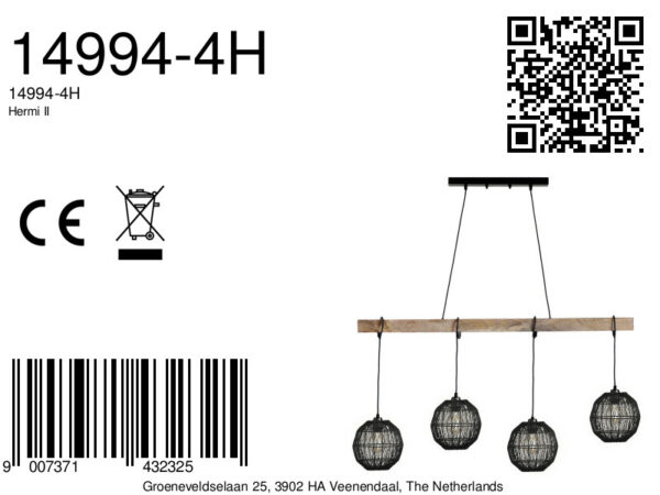 Globo Hermi ii hanglamp – E27 (grote fitting) – Zwart - Image 2