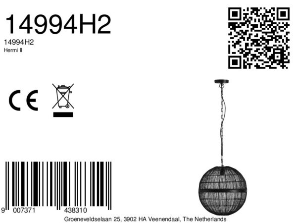 Globo Hermi ii hanglamp – ø 40 cm – E27 (grote fitting) – Zwart - Image 3