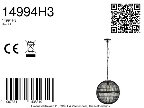 Globo Hermi ii hanglamp – ø 50 cm – E27 (grote fitting) – Zwart - Image 3
