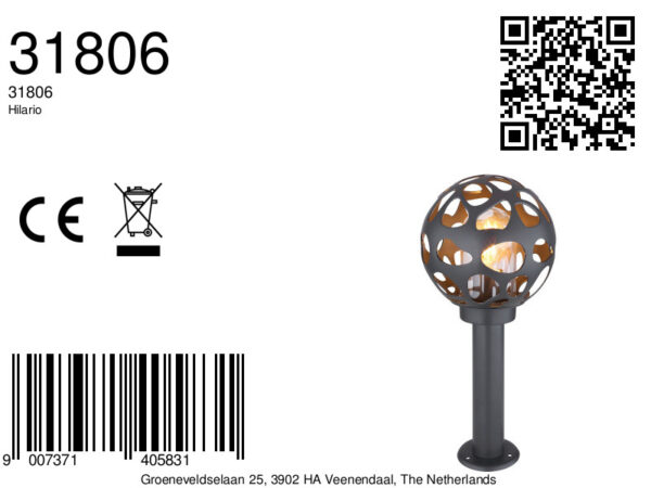 Globo Hilario vloerlamp – ø 20 cm – LED + E27 – Antraciet - Image 5