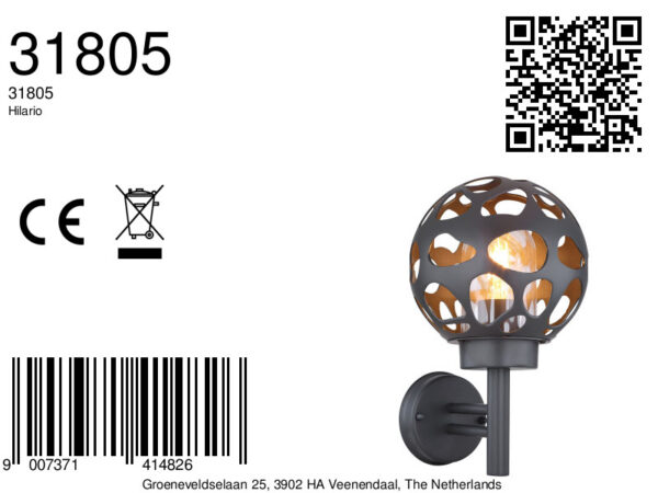 Globo Hilario wandlamp – LED + E27 – Antraciet - Image 5