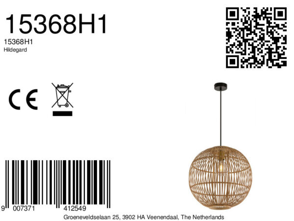 Globo Hildegard hanglamp – ø 40 cm – E27 (grote fitting) – Naturel - Image 4