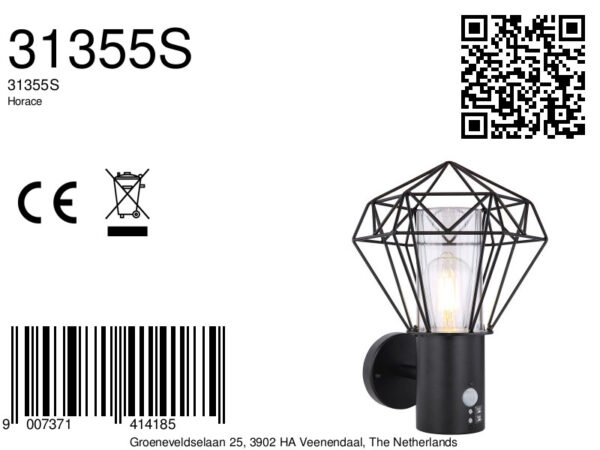 Globo Horace wandlamp – LED + E27 – Zwart - Image 5