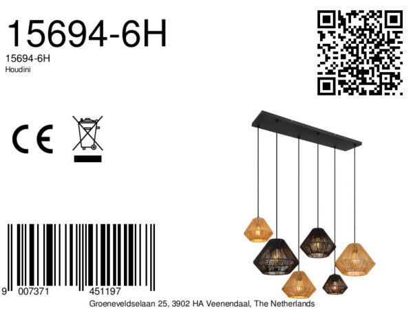 Globo Houdini hanglamp – E27 (grote fitting) – Zwart - Image 5