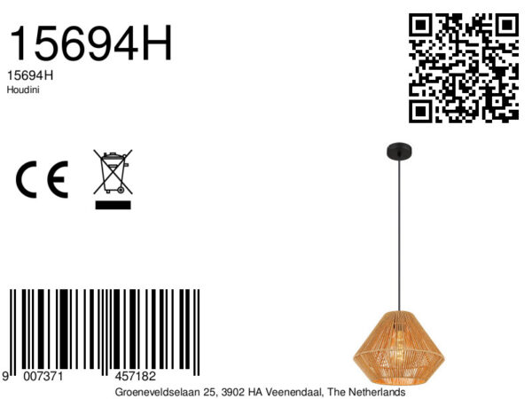 Globo Houdini hanglamp – ø 35 cm – E27 (grote fitting) – Zwart - Image 5