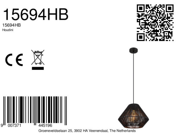 Globo Houdini hanglamp – ø 35 cm – E27 (grote fitting) – Zwart - Image 5