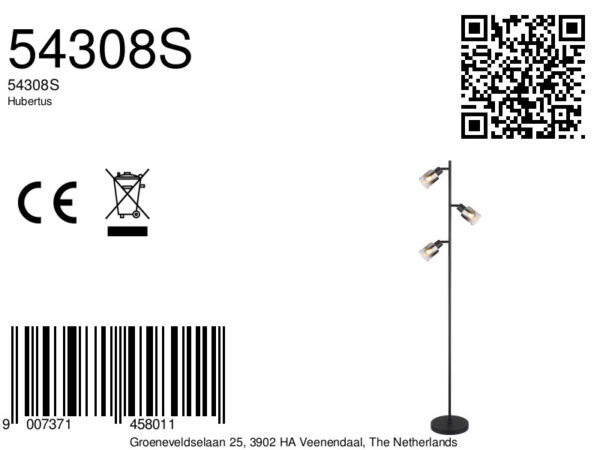 Globo Hubertus vloerlamp – ø 23 cm – E14 (kleine fitting) – Zwart - Image 5
