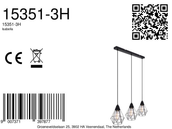 Globo Isabella hanglamp – E27 (grote fitting) – Zwart - Image 6