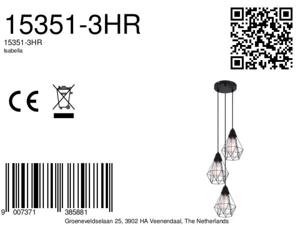 Globo Isabella hanglamp – ø 29 cm – E27 (grote fitting) – Zwart - Image 4