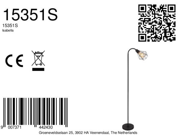 Globo Isabella vloerlamp – E27 (grote fitting) – Zwart - Image 6