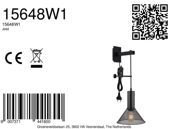 Globo Jedd wandlamp – E27 (grote fitting) – Zwart - Image 5