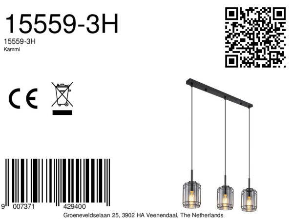 Globo Kammi hanglamp – E27 (grote fitting) – Zwart - Image 6