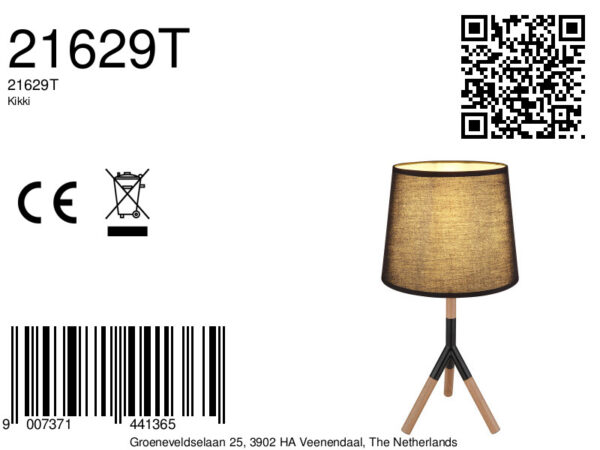 Globo Kikki tafellamp – ø 25 cm – E27 (grote fitting) – Zwart - Image 5
