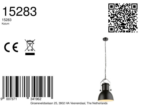 Globo Kutum hanglamp – ø 26,5 cm – E27 (grote fitting) – Zwart - Image 4