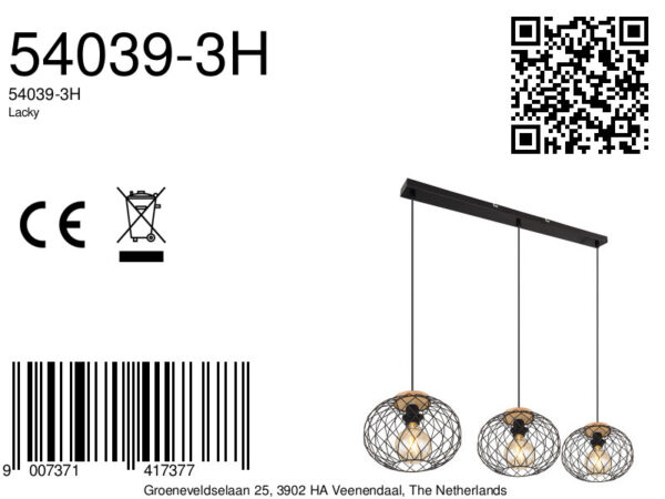 Globo Lacky hanglamp – E27 (grote fitting) – Zwart - Image 5