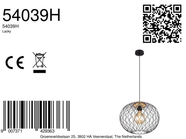 Globo Lacky hanglamp – ø 40 cm – E27 (grote fitting) – Zwart - Image 5