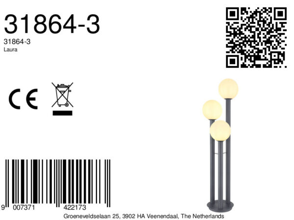 Globo Laura vloerlamp – ø 45 cm – LED + E27 – Staal - Image 4