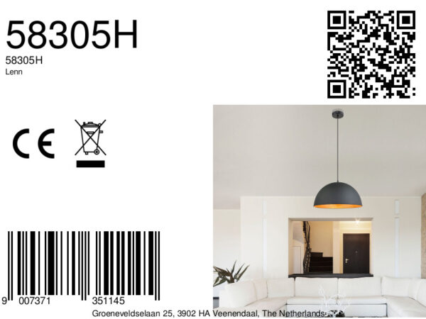 Globo Lenn hanglamp – ø 41 cm – E27 (grote fitting) – Zwart - Image 2