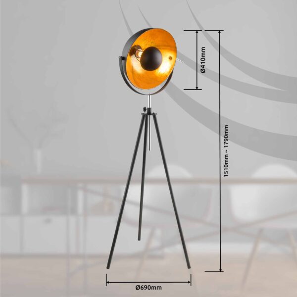 Globo Lenn vloerlamp – ø 69 cm – E27 (grote fitting) – Zwart - Image 3