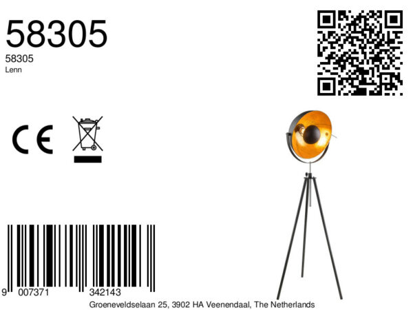 Globo Lenn vloerlamp – ø 69 cm – E27 (grote fitting) – Zwart - Image 4