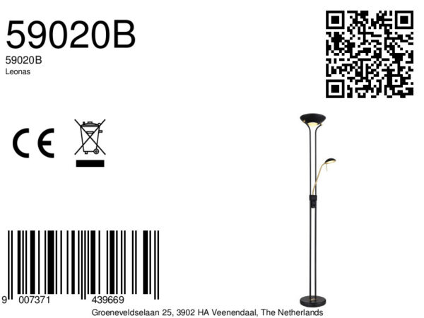 Globo Leonas vloerlamp – ø 25,5 cm – Ingebouwd (LED) – Zwart - Image 5