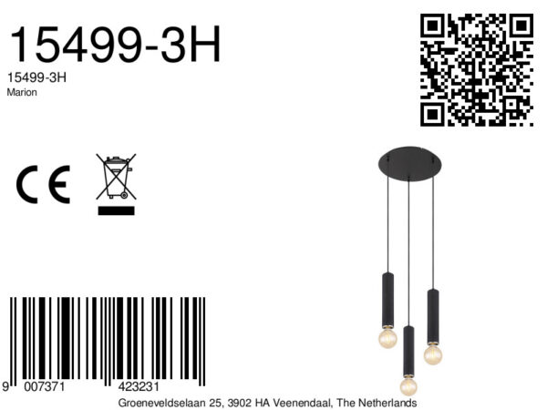 Globo Marion hanglamp – ø 35 cm – E27 (grote fitting) – Zwart - Image 6