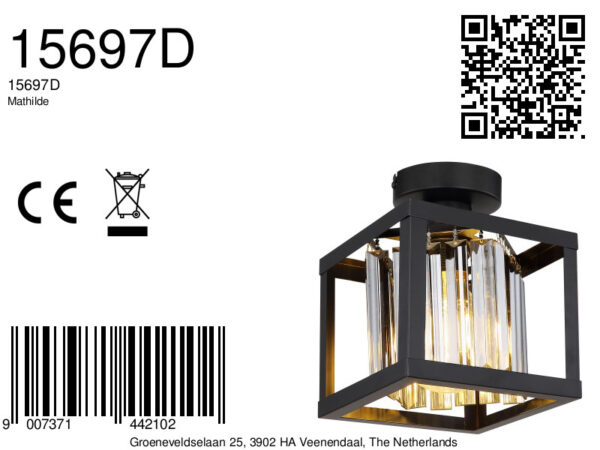 Globo Mathilde plafonniere – E27 (grote fitting) – Zwart - Image 5