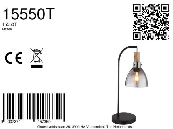 Globo Mattea tafellamp – LED + E27 – Zwart - Image 5