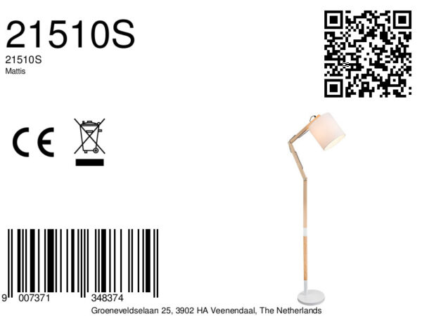Globo Mattis vloerlamp – E27 (grote fitting) – Wit - Image 3