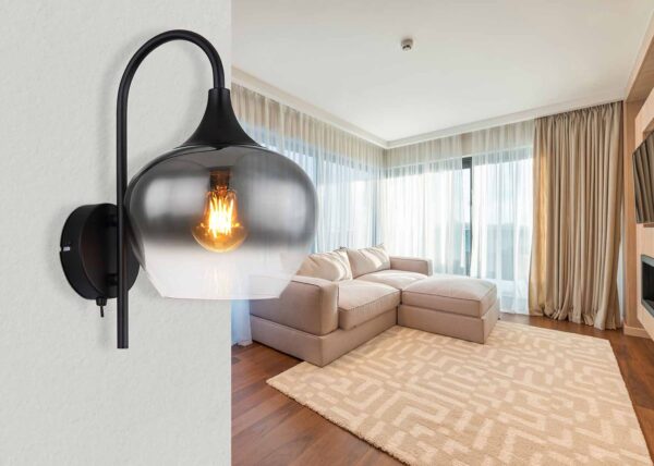 Globo Maxy wandlamp – E27 (grote fitting) – Zwart - Image 3