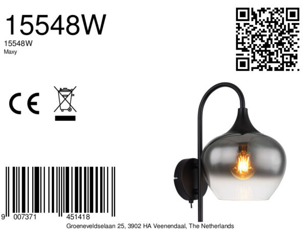 Globo Maxy wandlamp – E27 (grote fitting) – Zwart - Image 5