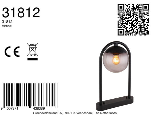 Globo Michael vloerlamp – ø 32 cm – E27 (grote fitting) – Zwart - Image 5
