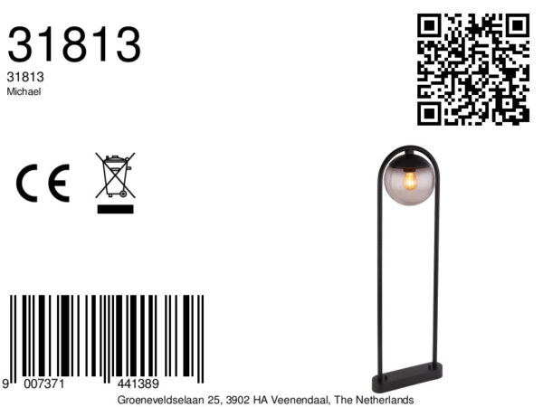 Globo Michael vloerlamp – ø 32 cm – E27 (grote fitting) – Zwart - Image 5