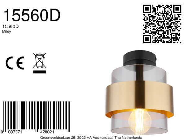 Globo Milley plafonniere – ø 18 cm – E27 (grote fitting) – Zwart - Image 6
