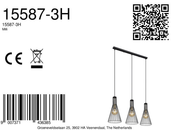 Globo Milli hanglamp – E27 (grote fitting) – Zwart - Image 5