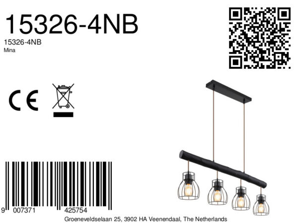 Globo Mina hanglamp – E27 (grote fitting) – Zwart - Image 6