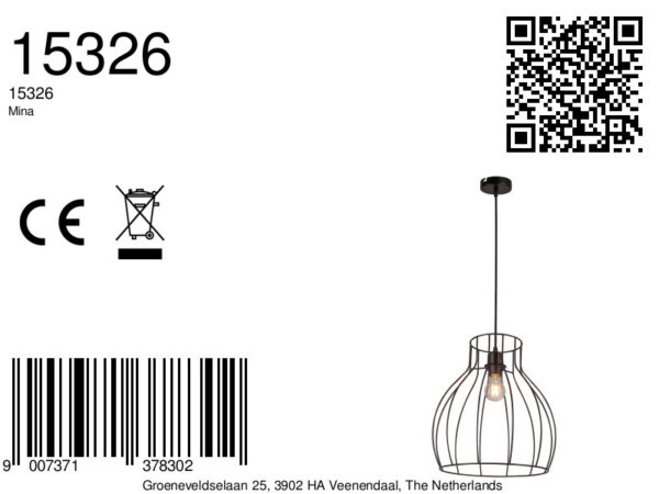 Globo Mina hanglamp – ø 35 cm – E27 (grote fitting) – Zwart - Image 6