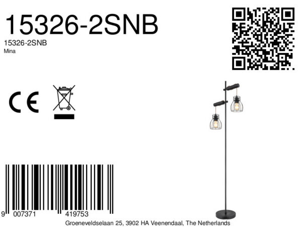 Globo Mina vloerlamp – E27 (grote fitting) – Zwart - Image 6