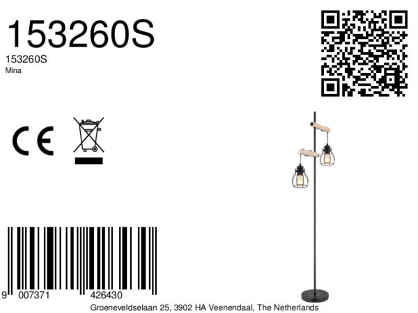 Globo Mina vloerlamp – E27 (grote fitting) – Zwart - Image 6