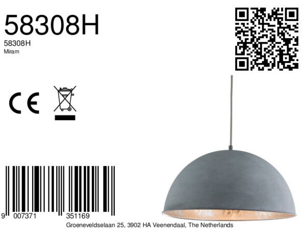 Globo Miram hanglamp – ø 41 cm – E27 (grote fitting) – Grijs - Image 4