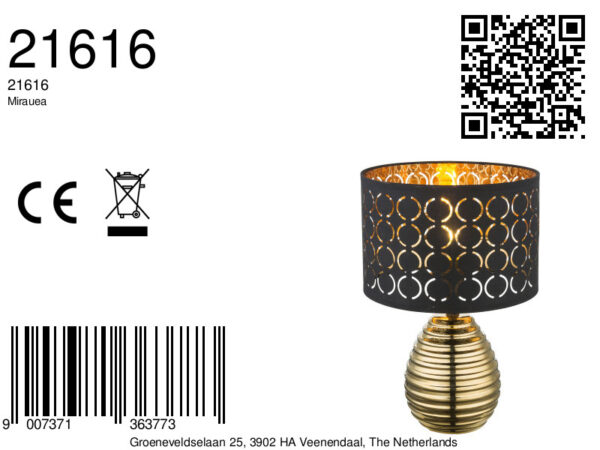 Globo Mirauea tafellamp – ø 25 cm – E27 (grote fitting) – Goud - Image 5